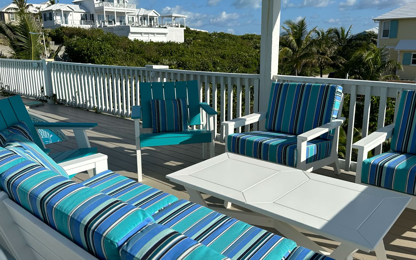 Comfortable seating inside the shaded gazebo