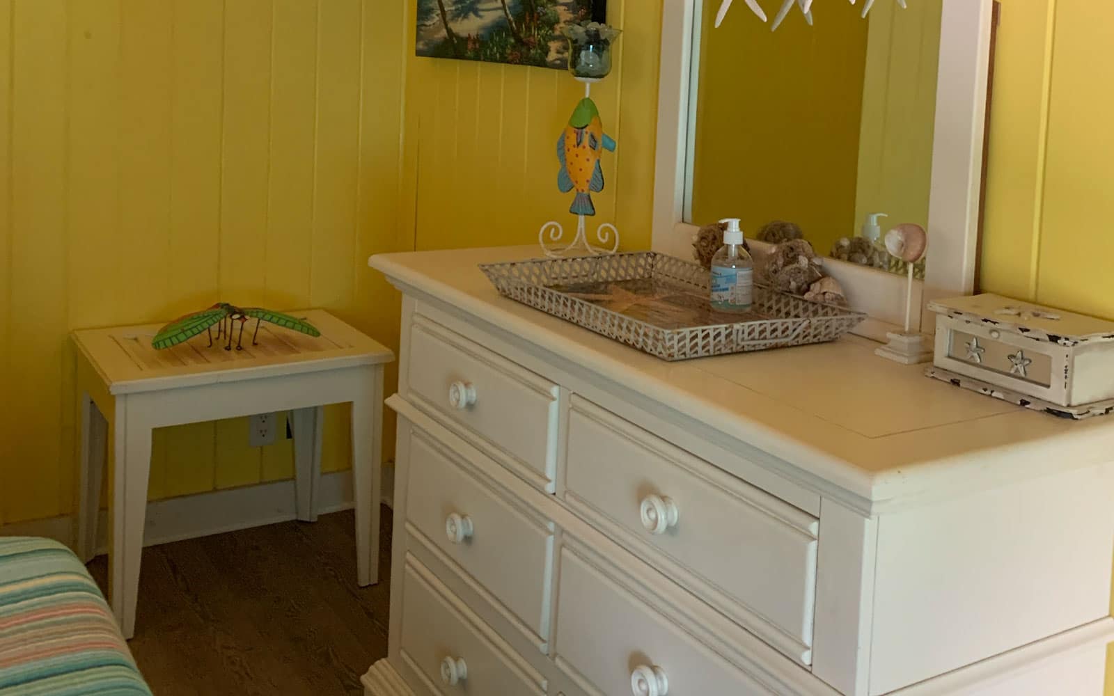 Another angle of the bright queen guest bedroom